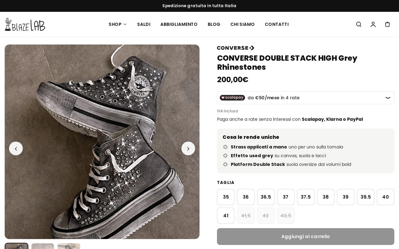 Scheda prodotto del nuovo e-commerce Blazelab